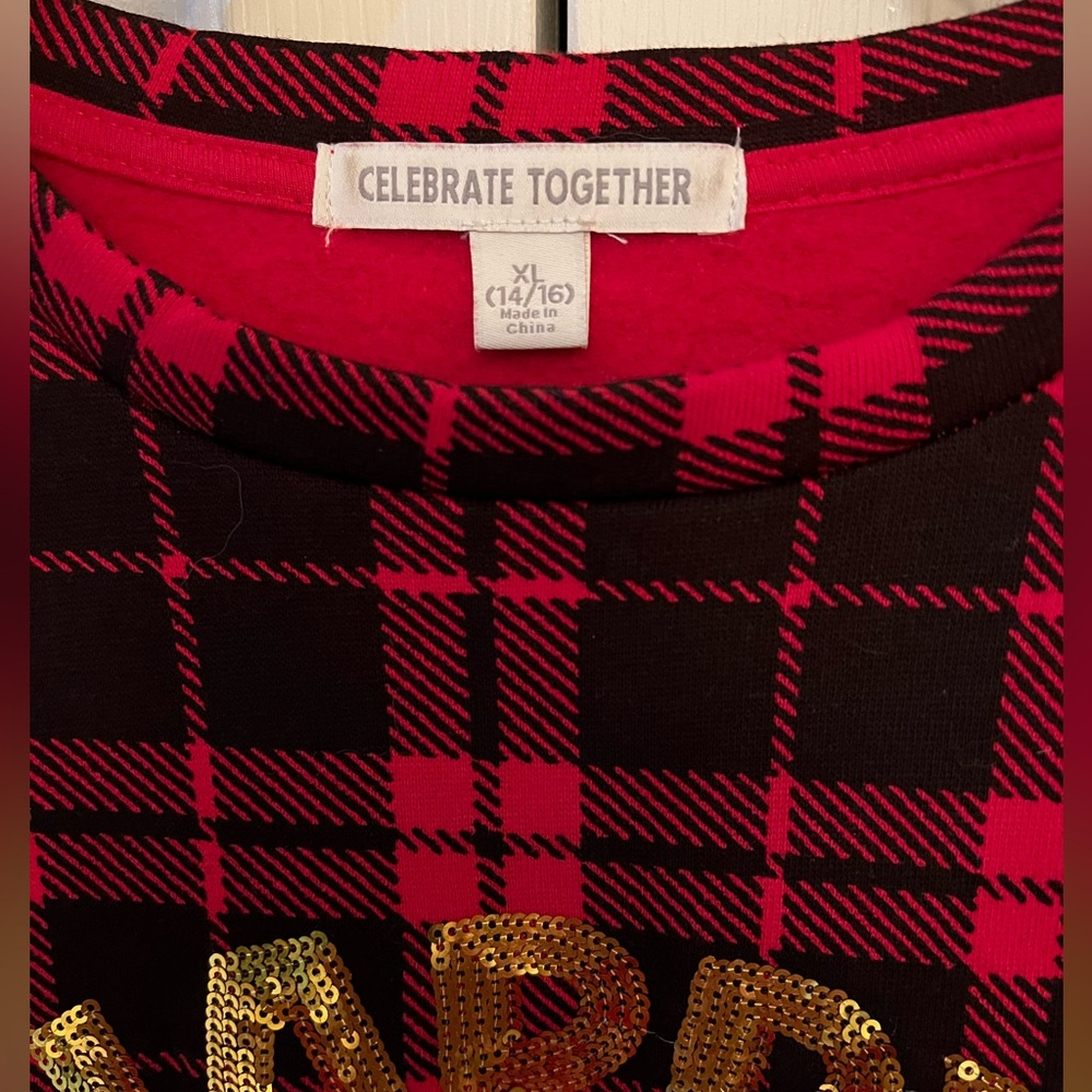 Plaid Holiday Sweatshirt with Dog Design EUC Size XL - Picture 2 of 6